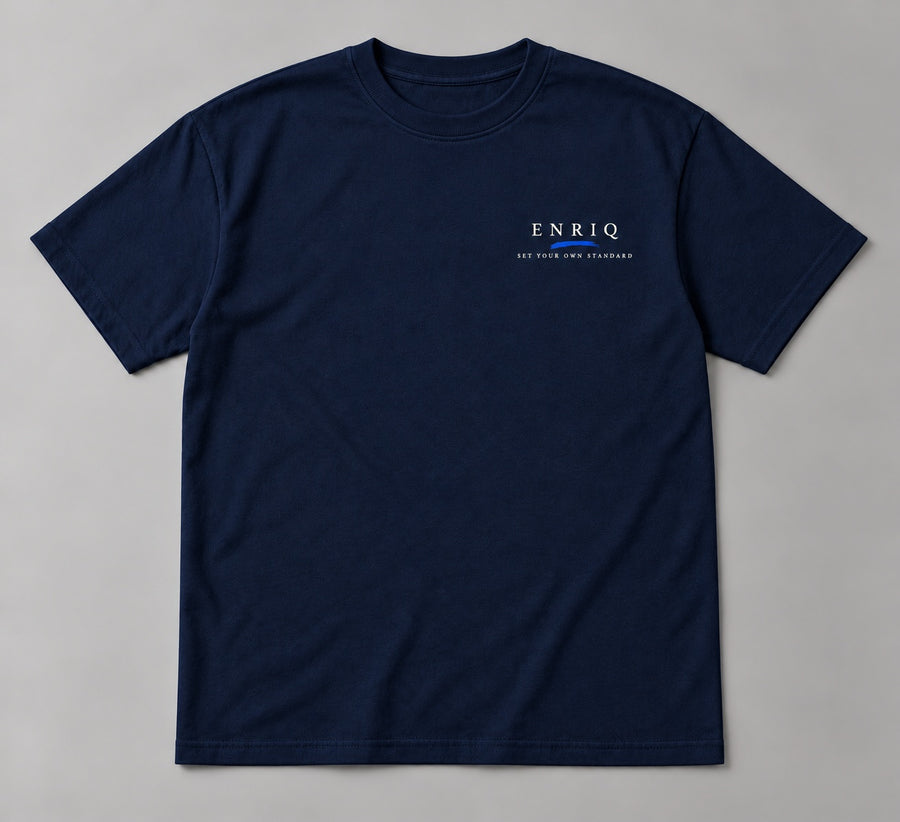 ENRIQ Fuck 9–5 Navy Basic Fit – flatlay-voor
