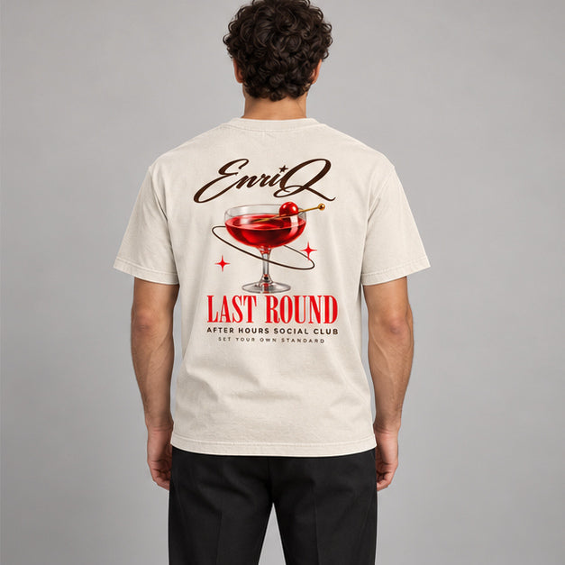 EnriQ Last Round Tee – Bone – Basic Fit – model achter