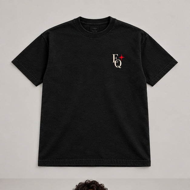 EnriQ Midnight Ace Tee – Black – Basic Fit – flatlay voor