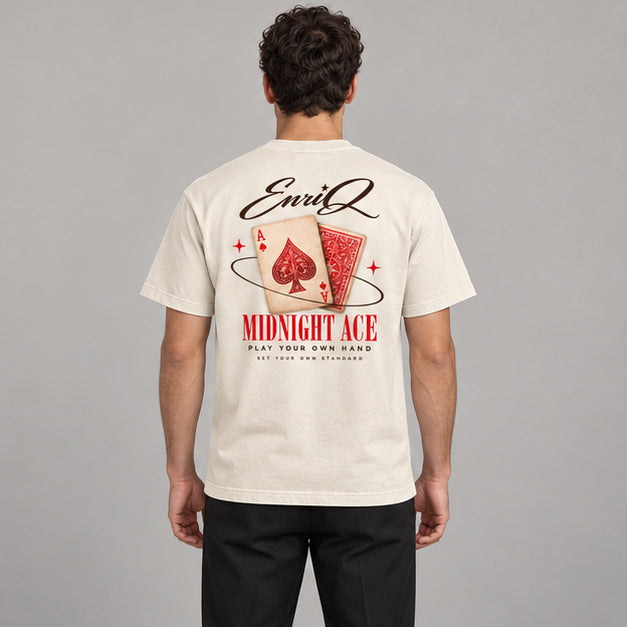 EnriQ Midnight Ace Tee – Bone – Basic Fit – model achter