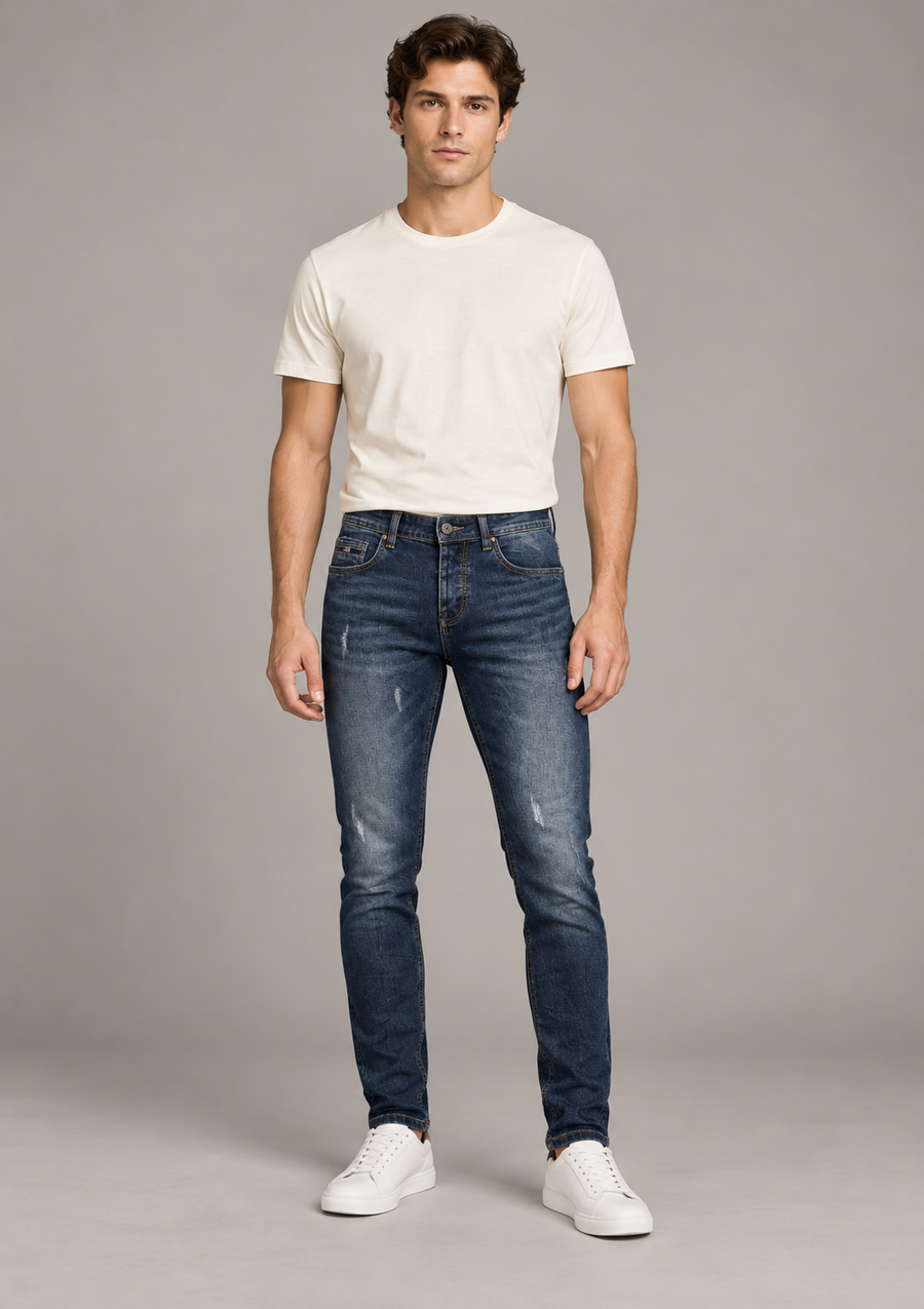 Jaylvis Raw Blue Skinny Jeans – AI-modelbeeld, front view