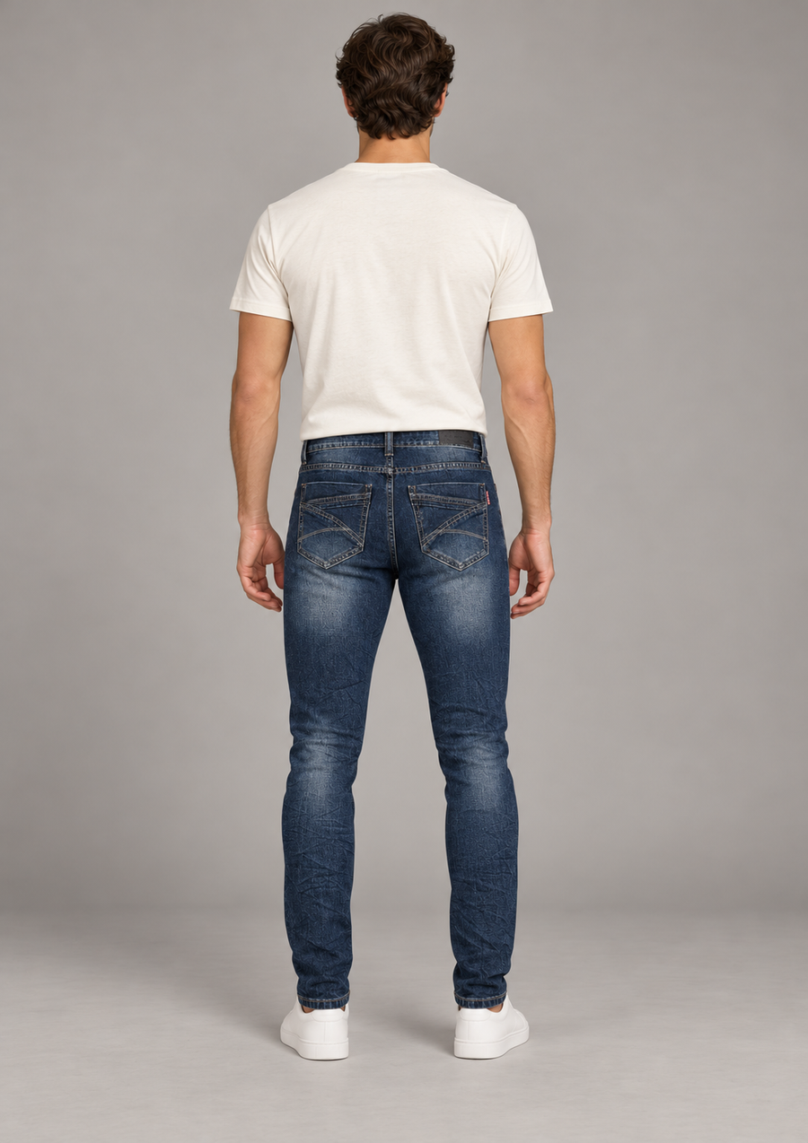 Jaylvis Raw Blue Skinny Jeans – AI-modelbeeld, rear view