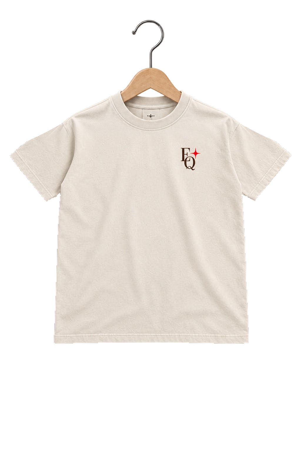 ENRIQ HEADER – EnriQ Last Round Tee – Bone – Basic Fit – voorkant op houten hanger