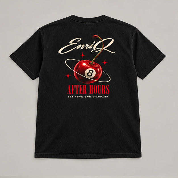 EnriQ After Hours Tee Black regular fit – flatlay, achterkant