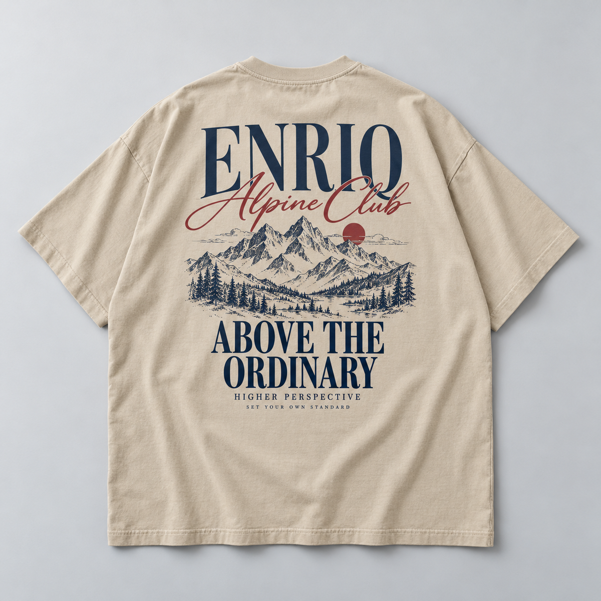 EnriQ Alpine Club Sand Oversized – flatlay achterkant