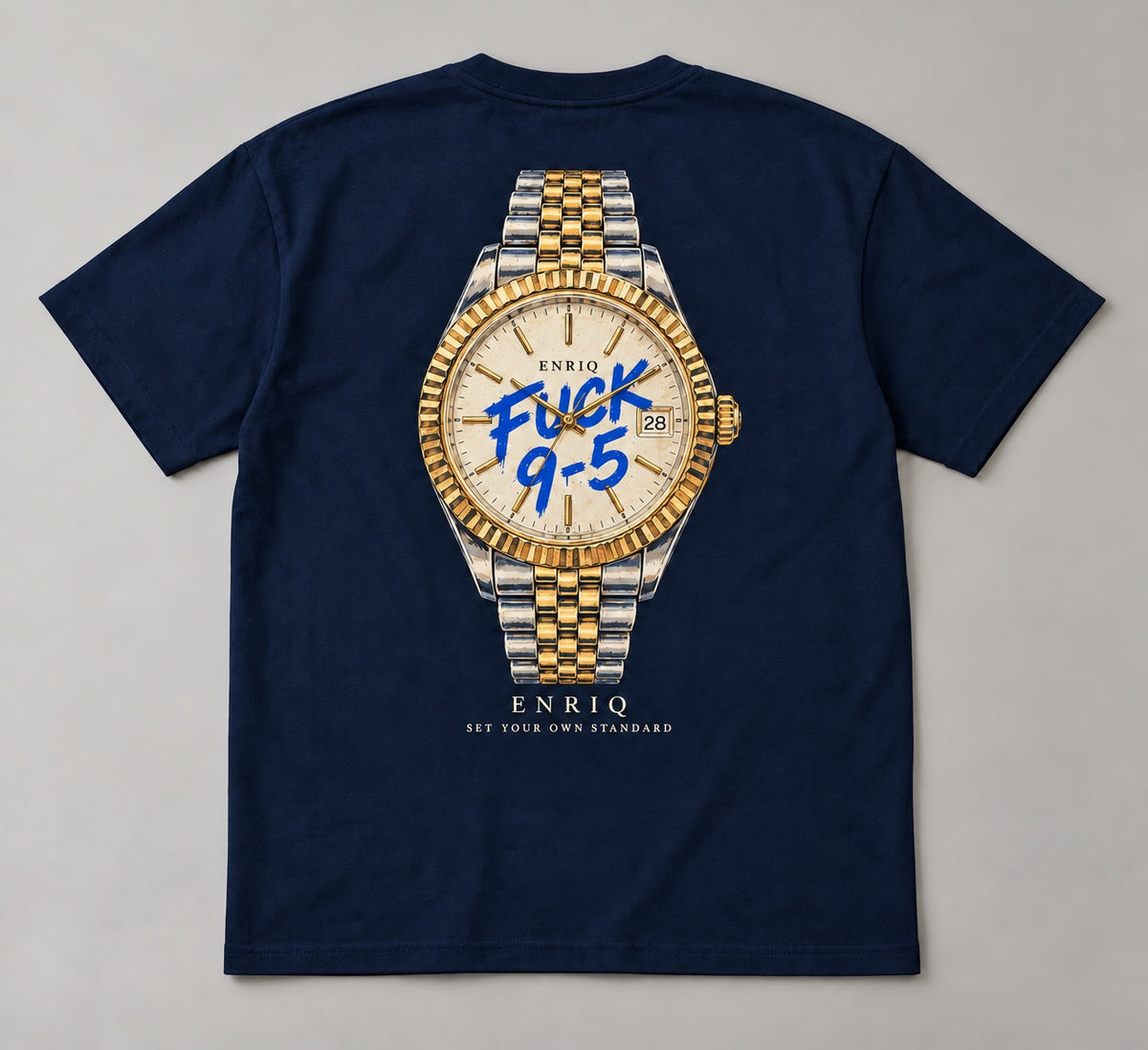 ENRIQ Fuck 9–5 Navy Basic Fit – flatlay-achter
