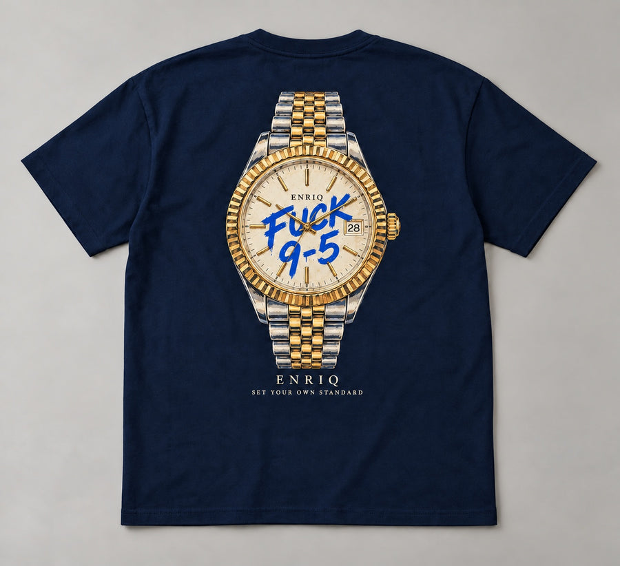 ENRIQ Fuck 9–5 Navy Basic Fit – flatlay-achter