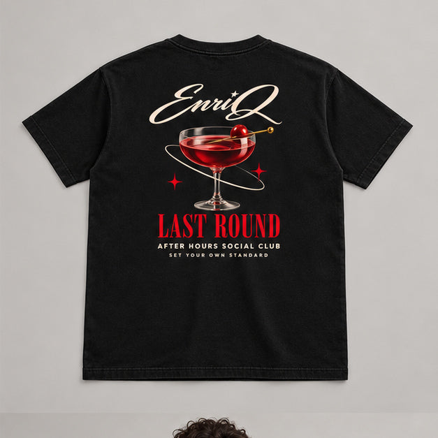 EnriQ Last Round Tee – Black – Basic Fit – flatlay achter