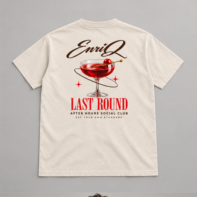 EnriQ Last Round Tee – Bone – Basic Fit – flatlay achter