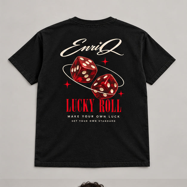 EnriQ Lucky Roll Tee – Black – Basic Fit – flatlay achter