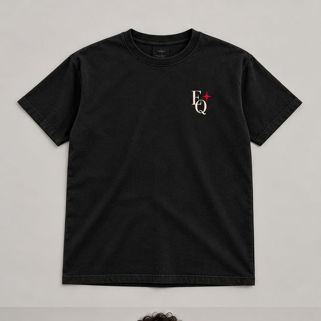 EnriQ Lucky Roll Tee – Black – Basic Fit – flatlay voor