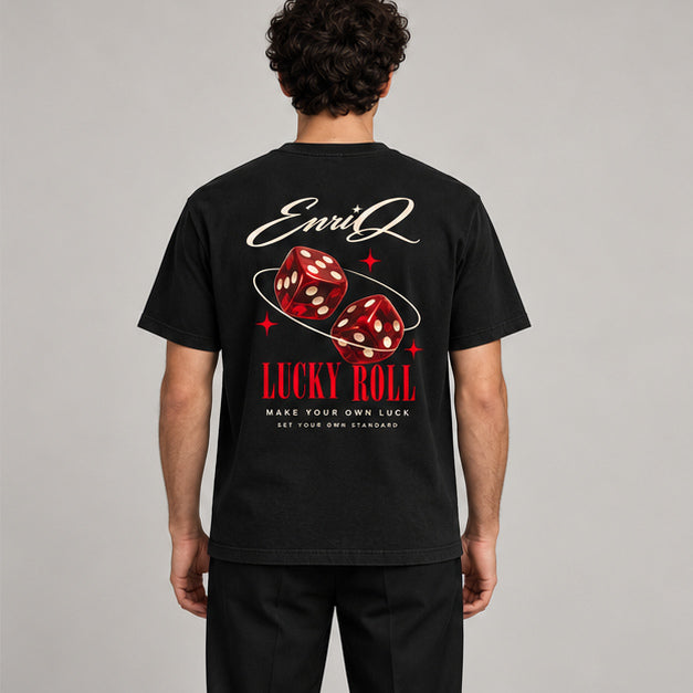 EnriQ Lucky Roll Tee – Black – Basic Fit – model achter