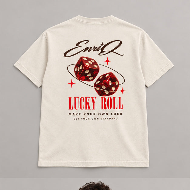 EnriQ Lucky Roll Tee – Bone – Basic Fit – flatlay achter