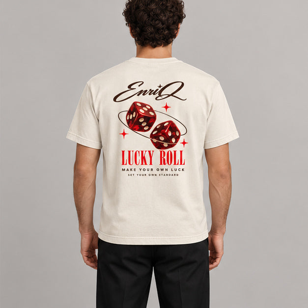 EnriQ Lucky Roll Tee – Bone – Basic Fit – model achter