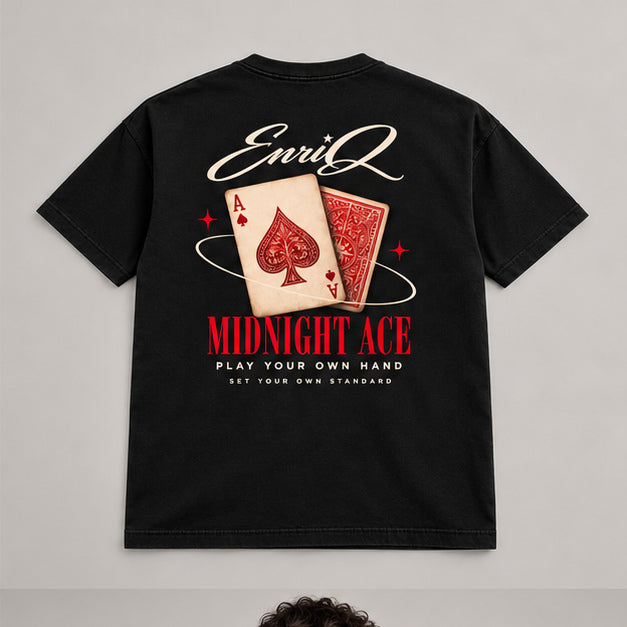 EnriQ Midnight Ace Tee – Black – Basic Fit – flatlay achter