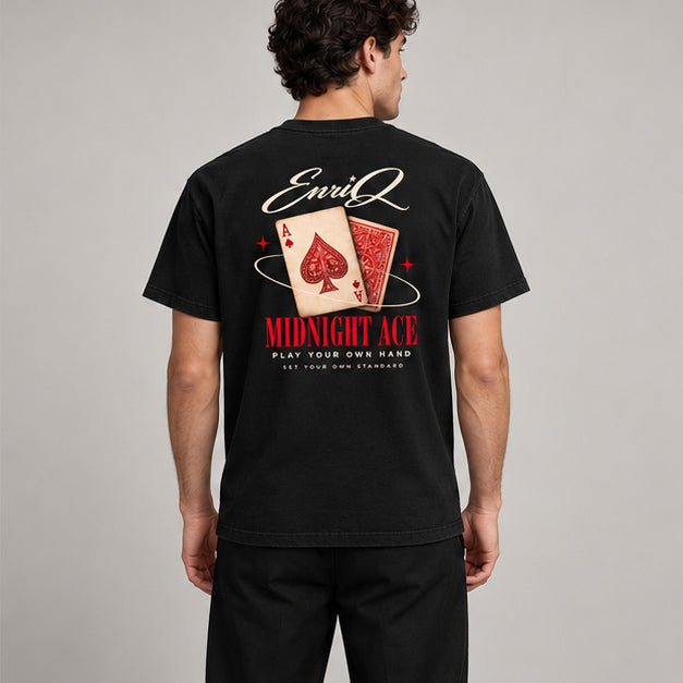 EnriQ Midnight Ace Tee – Black – Basic Fit – model achter
