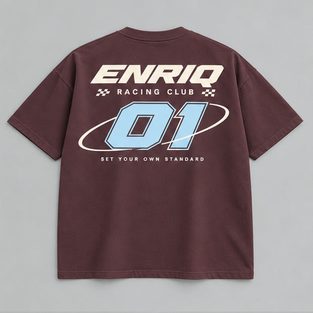 EnriQ Racing Club Tee – Cherry – Oversized – flatlay achter