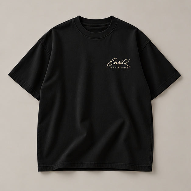 EnriQ Sunday Drive Tee – Black – Oversized – flatlay voor