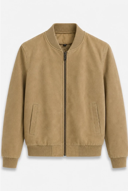 Beige suèdelook bomberjack – front view