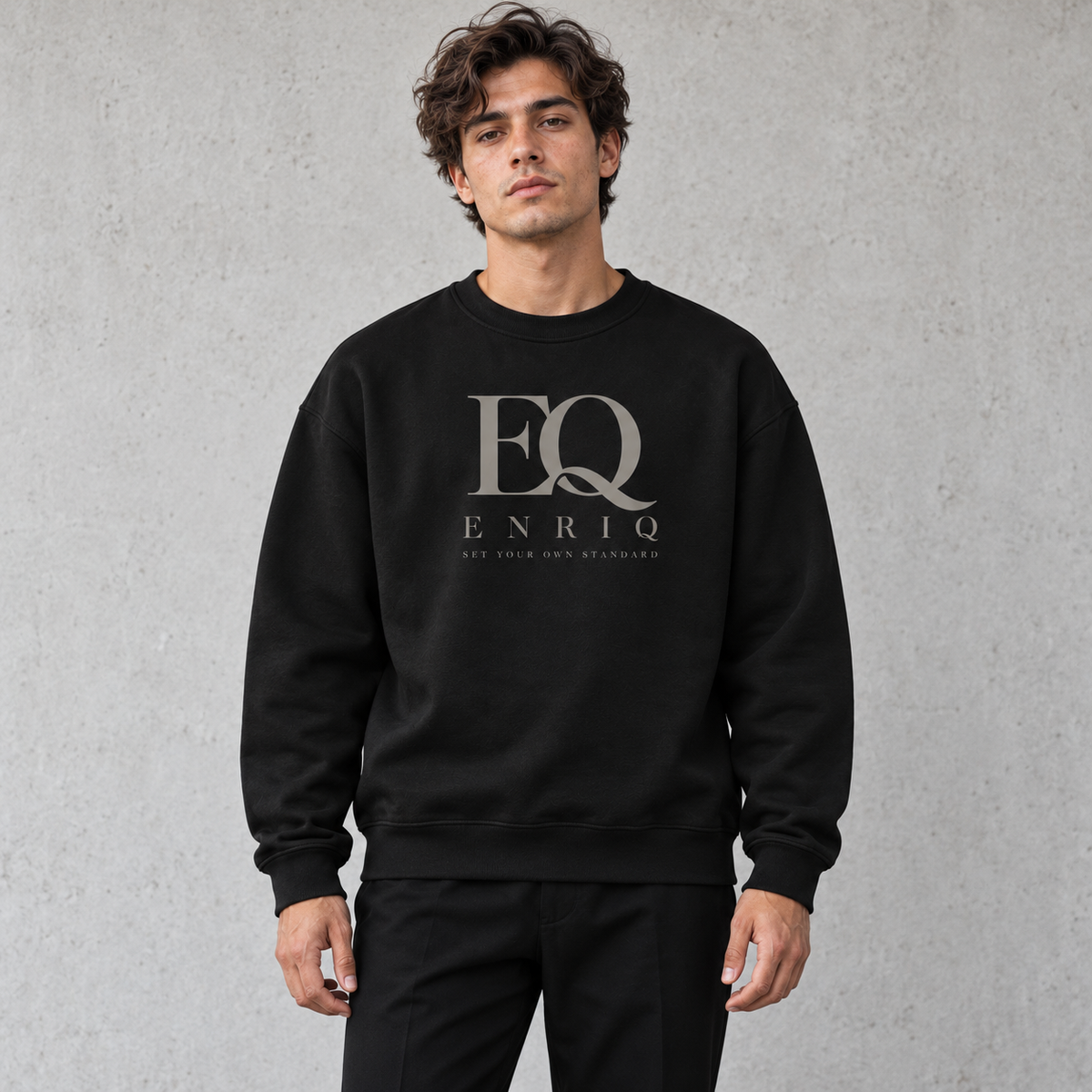 EnriQ Sculpted Monogram Sweater – Black – op model